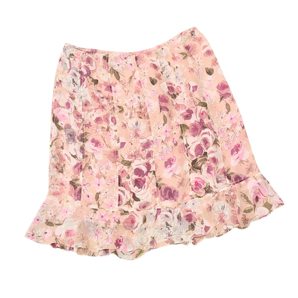 CYNTHIA HOWIE Y2K 100% Silk Pink Romantic Floral Flounce Skirt Trim | Sz 14